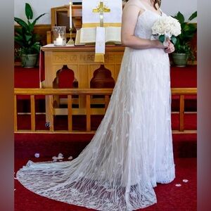 Melissa Sweet A-line Waist Beaded Wedding Dress Size 16W Ivory Blush READ